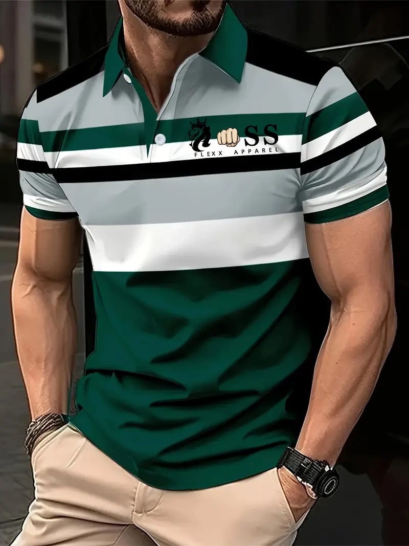 Camisa polo estampado Contrast Color ejecutivo para hombre
