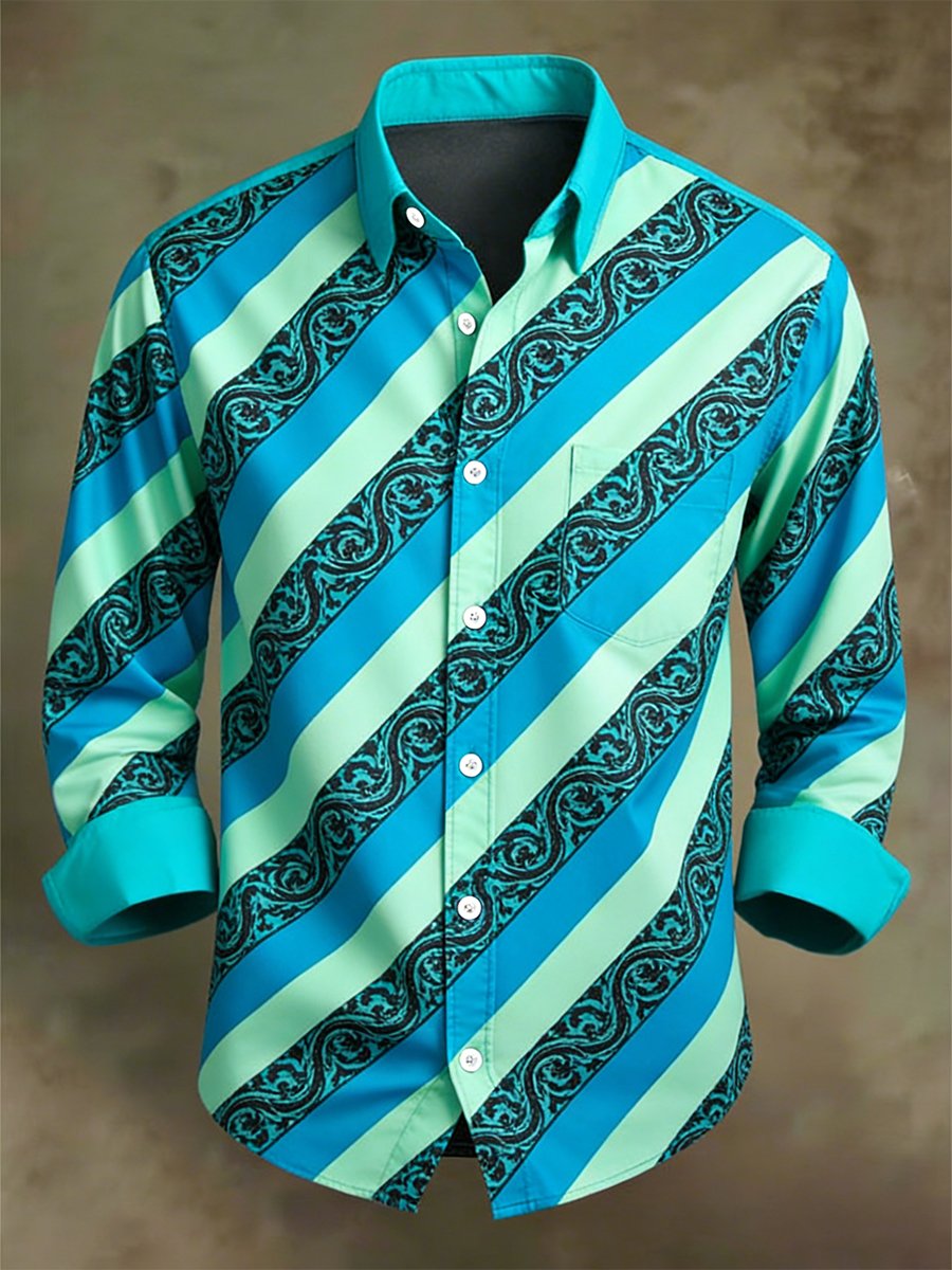 Camisa retro ejecutivo casual Baroque a rayas de manga larga para hombre