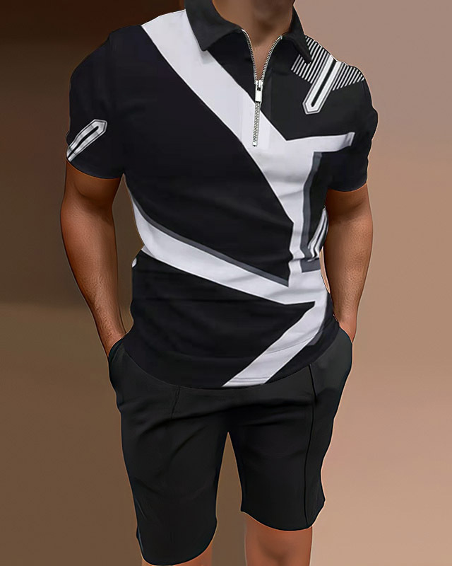 Conjunto de dos piezas camisa polos casual Colorblock para hombre