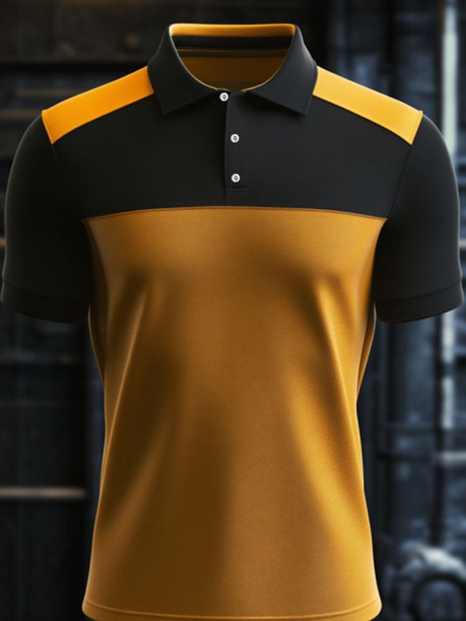 Camisa polo casual clásico Contrast Color estampado ejecutivo de manga corta para hombre