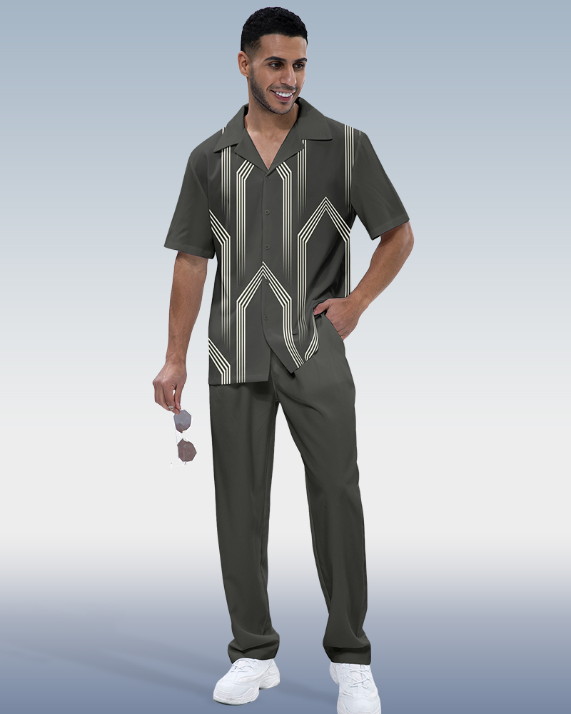 Rianmond vintage Line estampado de manga corta Walking Suit 257 para hombre