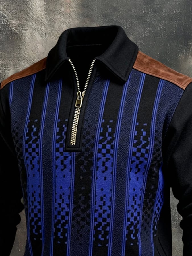 Sudadera retro en bloques de color estampado Color-Blocked con cierre para hombre