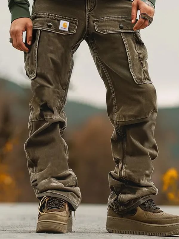 Vintage tejido para exterior Multi-bolsillo Overalls para hombre