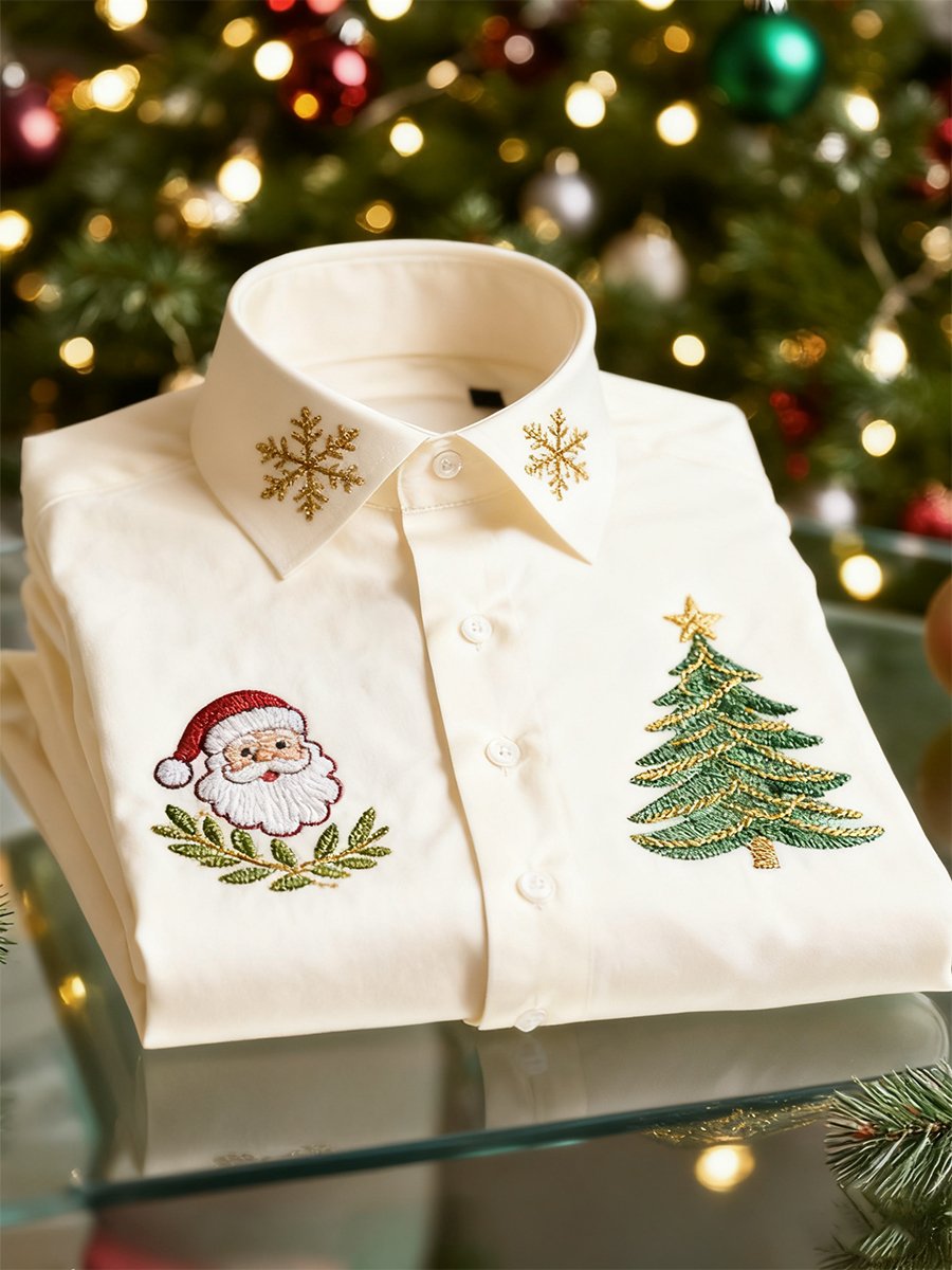 Camisa Christmas de manga larga con botones para hombre