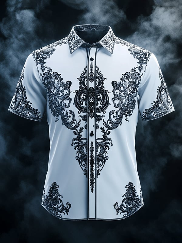 Camisa vintage Dark Baroque estampado de manga corta para hombre