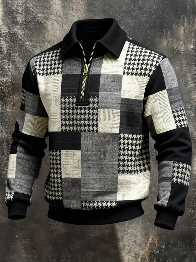 Sudadera retro en bloques de color estampado Color-Blocked con cierre para hombre