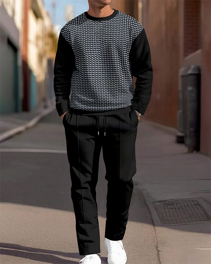 Simple Colorblock Round Neck casual Sports Set 064 para hombre