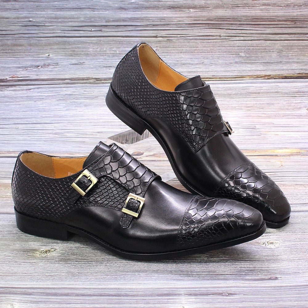 Zapatos formal Genuine cuero retro Double Buckle Monk