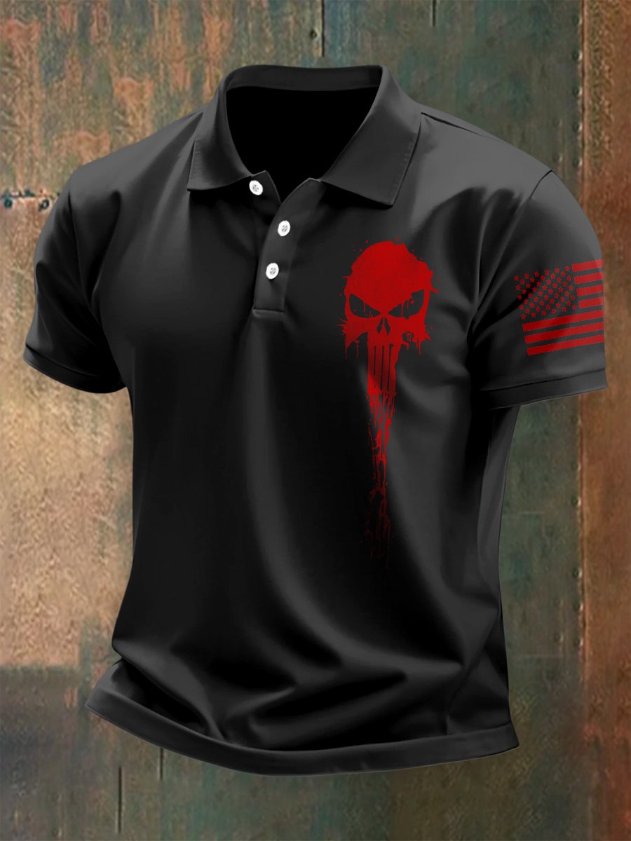 Camisa polo para exterior Independence Day American Flag Button de manga corta para hombre