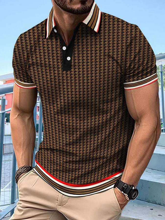 Camisa polo retro a cuadros casual para hombre
