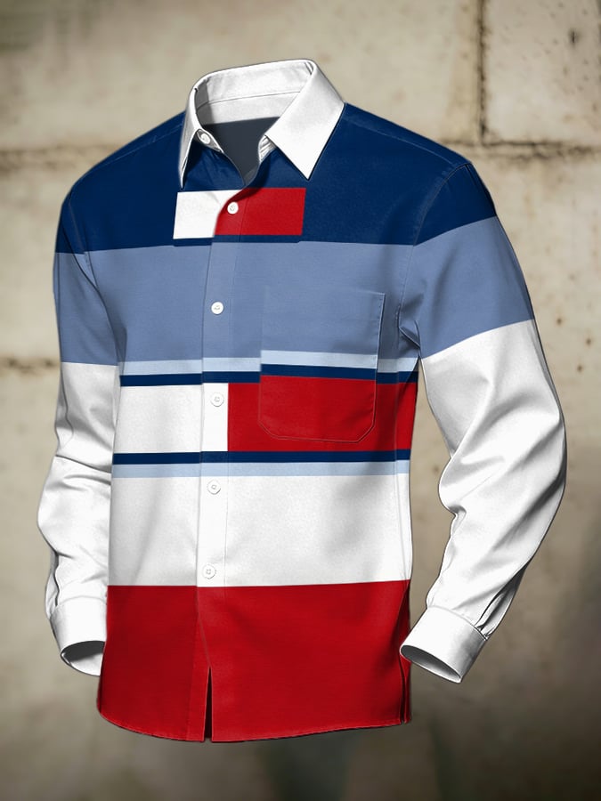 Camisa retro Abstract Art estampado Comfortable ejecutivo Style para hombre