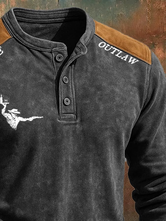 Sudadera retro Colorblock Henley para hombre
