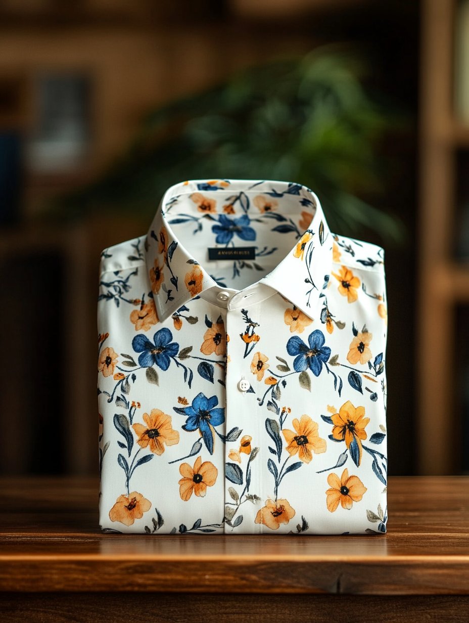 Camisa ejecutivo casual floral solapa de manga corta para hombre