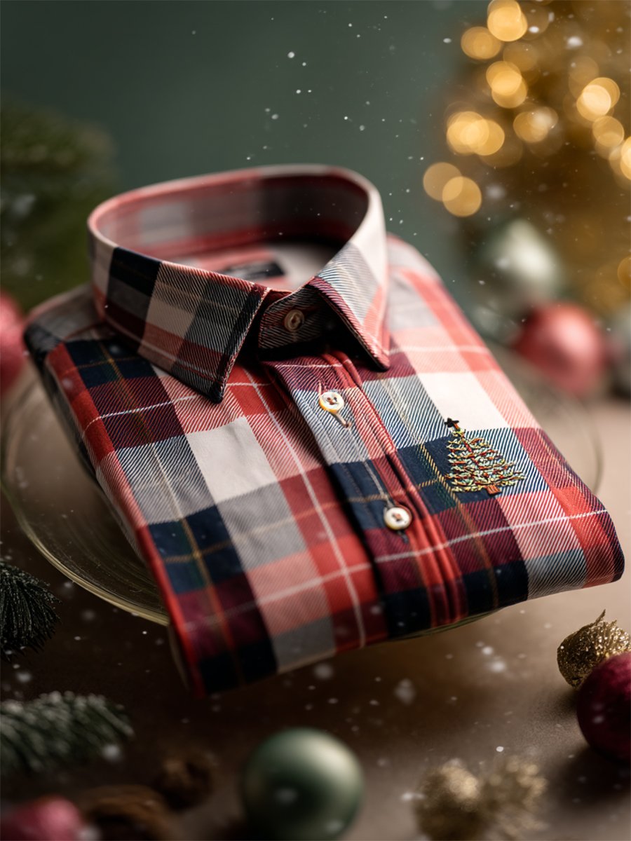 Camisa Christmas a cuadros Art de manga larga para hombre