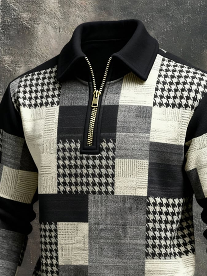 Sudadera retro en bloques de color estampado Color-Blocked con cierre para hombre