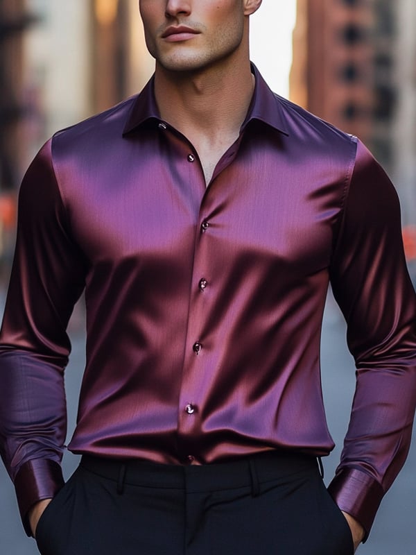 Camisa ejecutivo de lujo de color sólido de manga larga para hombre