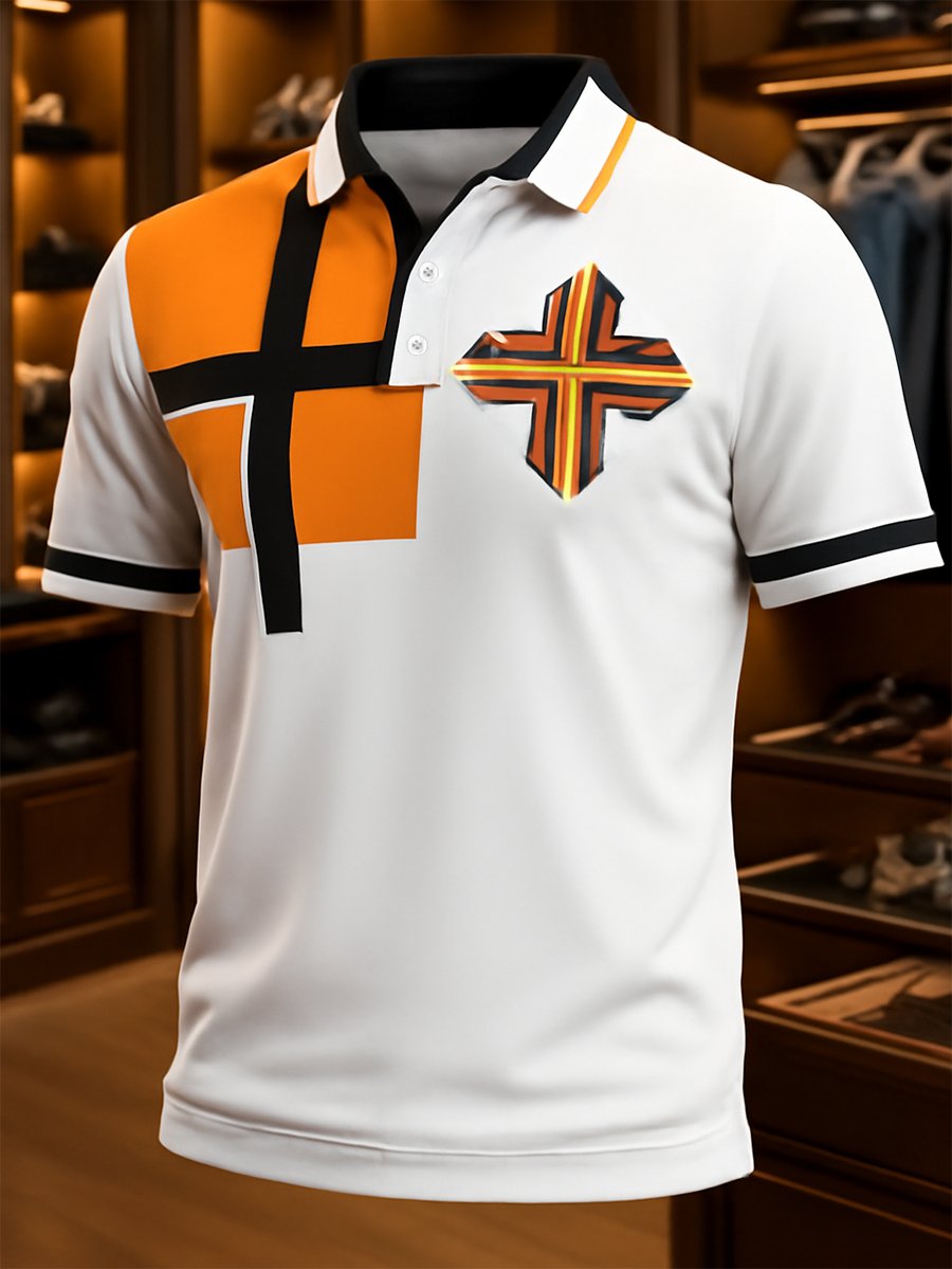 Camisa polo ejecutivo casual Cross Faith Button de manga corta para hombre
