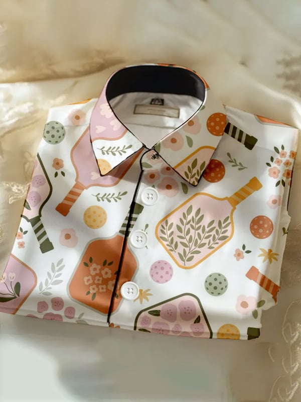Camisa casual Pickleball estampado de manga corta