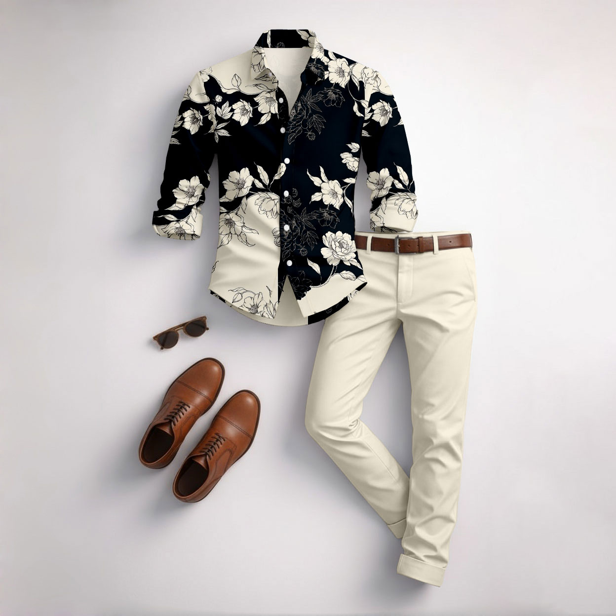 para hombre floral de manga larga camisa and pantalón Set