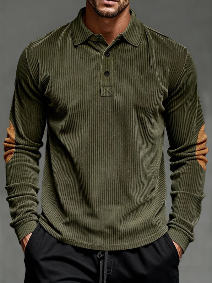Camisa polo vintage pana casual para exterior de manga larga para hombre