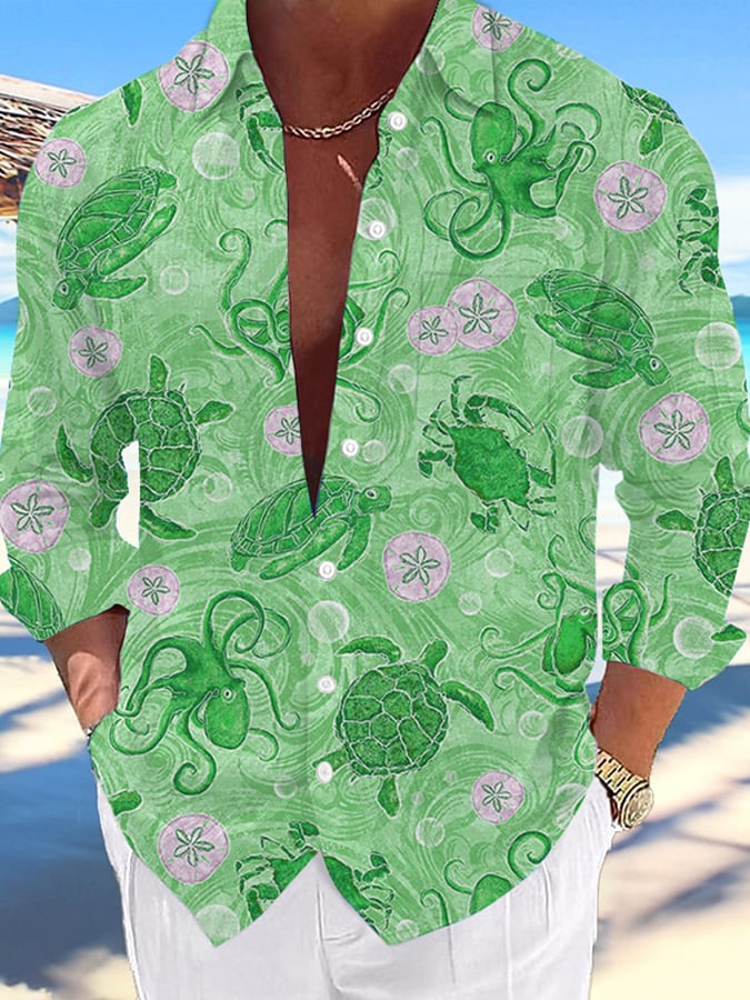Camisa Hawaii Turtles estampado de moda Vacation And casual (With Pockets) para hombre