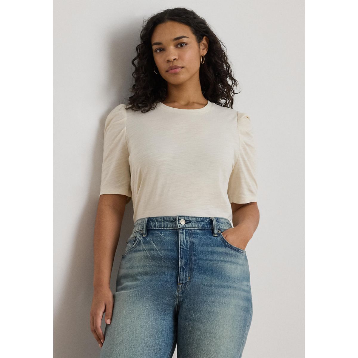 Plus Size Slub Jersey Puff-Sleeve Top - 4