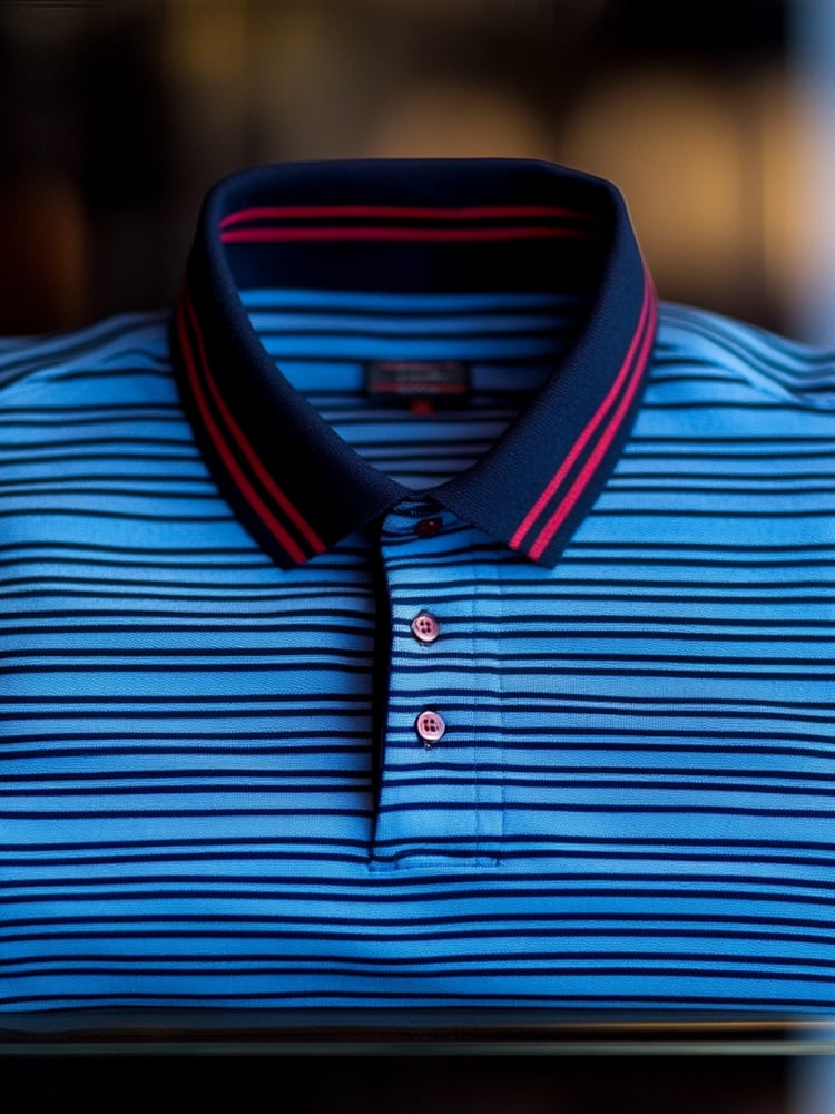 Camisa polo ejecutivo Blue and Red a rayas de moda de manga corta para hombre