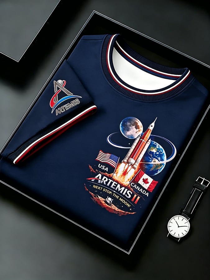 Camiseta Next Stop The Moon USA And Canada Artemis II 2026 Rocket Launch estampado para hombre