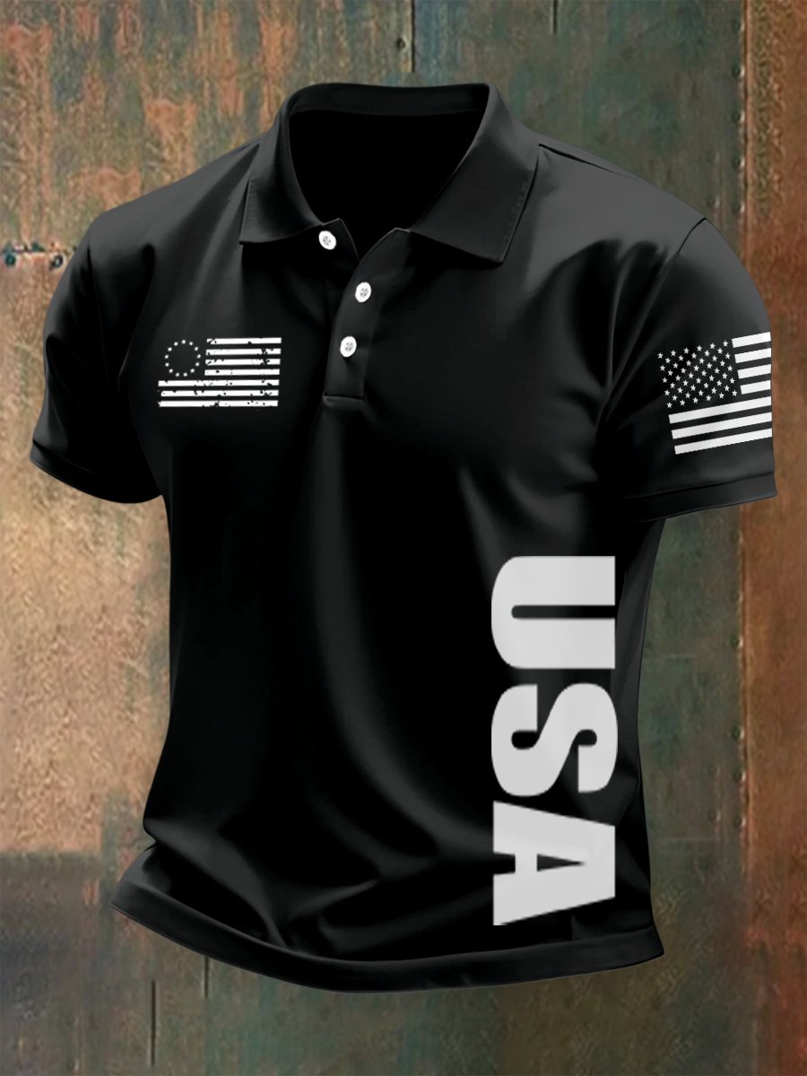 Camisa polo para exterior Independence Day American Flag Button de manga corta para hombre