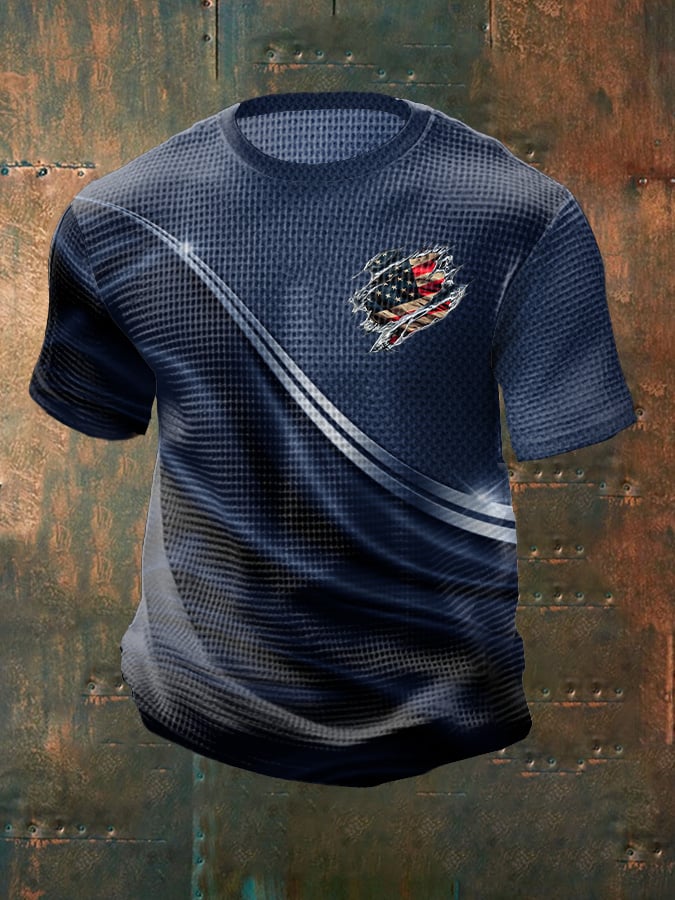Camiseta casual Independence Day Flag gráfico estampado Round Neck de manga corta para hombre