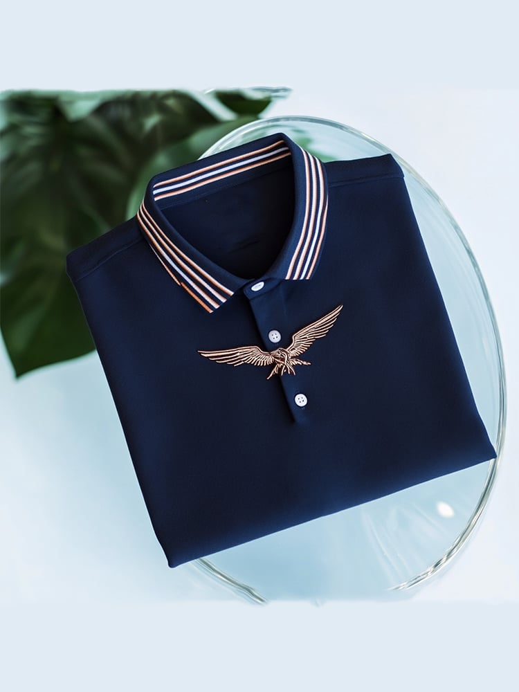 Camisa polo ejecutivo casual Wing Button de manga corta para hombre