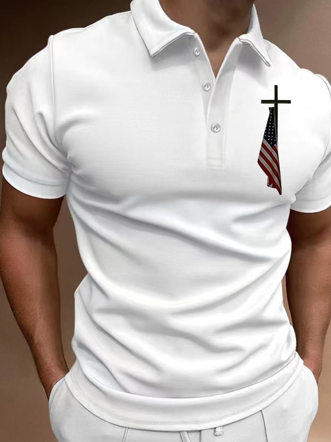 Camisa polo de manga corta casual estampado para hombre