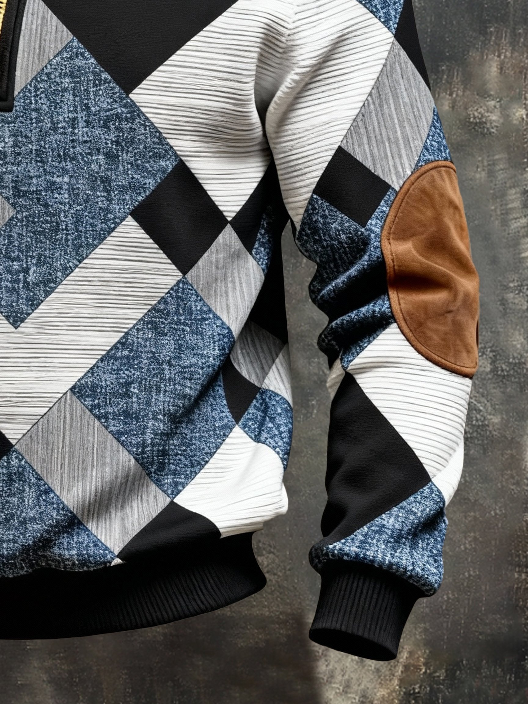 Sudadera vintage Color-Block estampado con cierre con gorrasucha para hombre