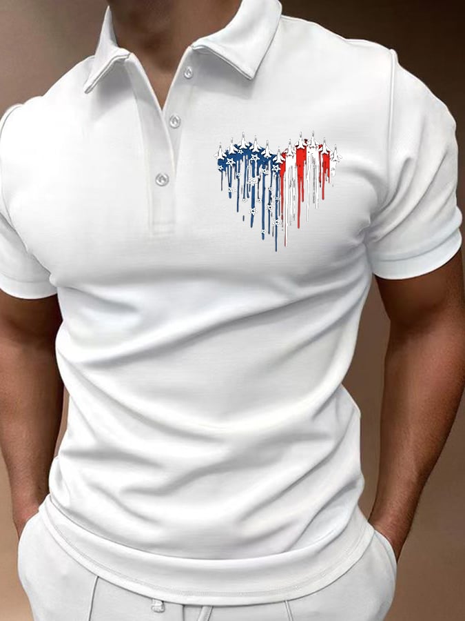 Camisa polo Independence Day estampado casual para hombre