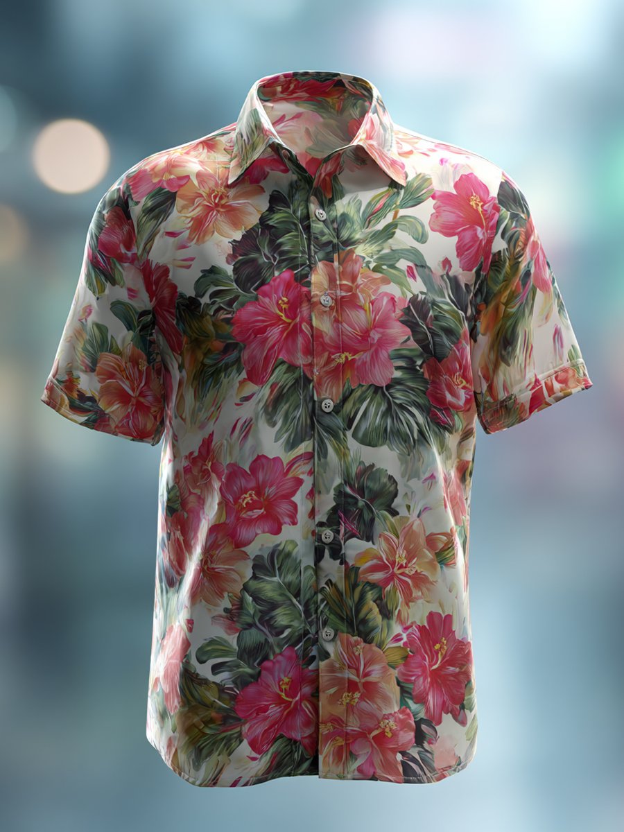 Camisa ejecutivo casual floral solapa de manga corta para hombre