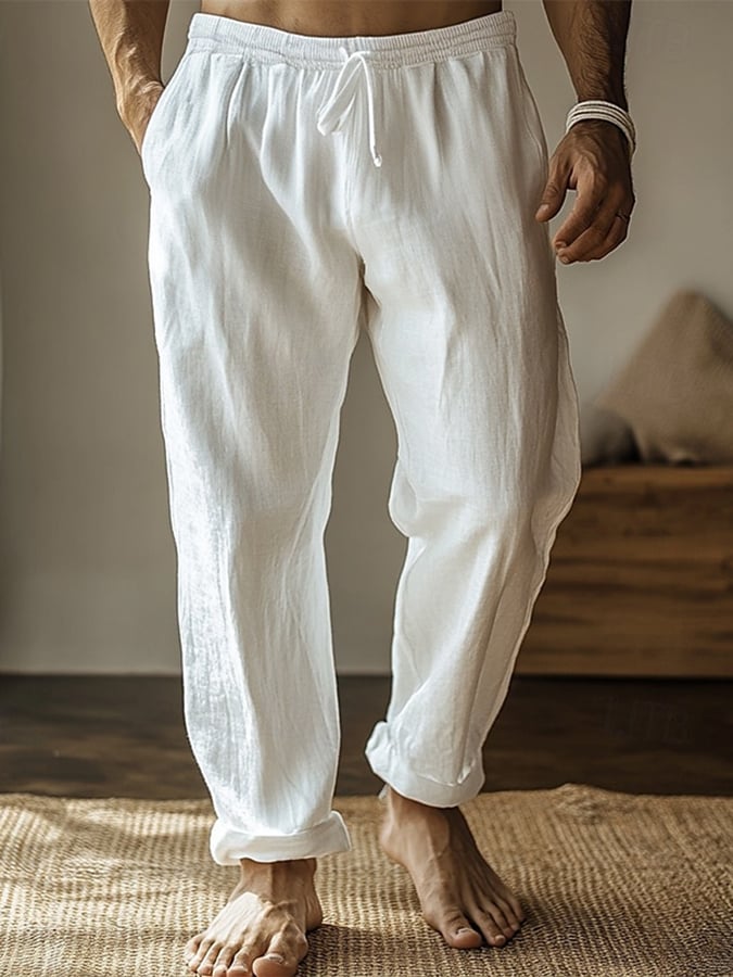 Pantalón retro de color sólido Design Elastic Waist Lace-Up casual para hombre