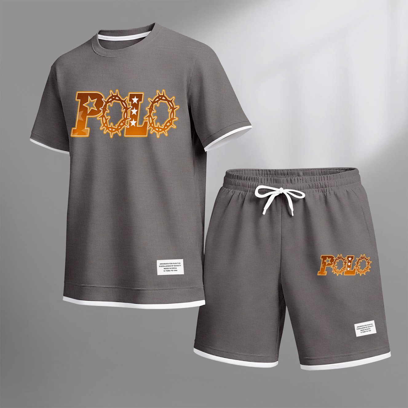 Camisa retro Thorns estampado Waffle Fabric de manga corta And shorts Set para hombre
