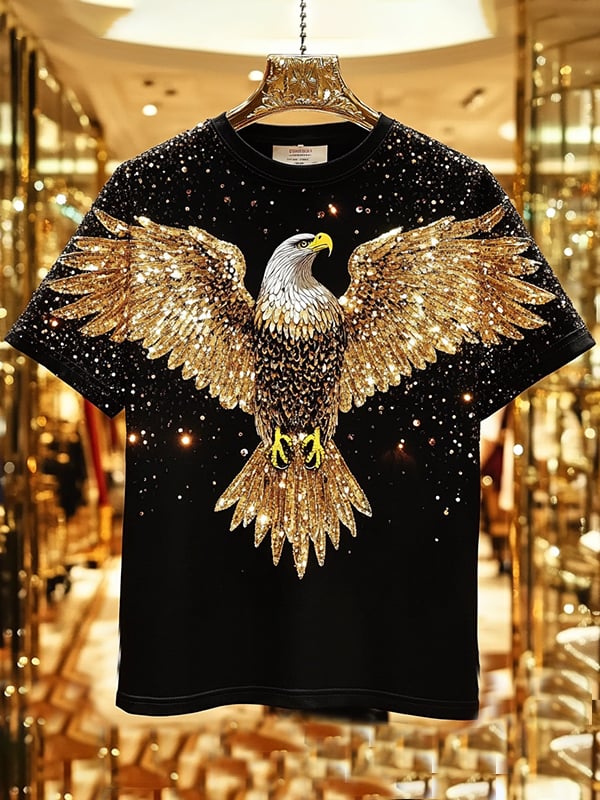 para hombre ejecutivo Eagle Sequin Print de manga corta camiseta