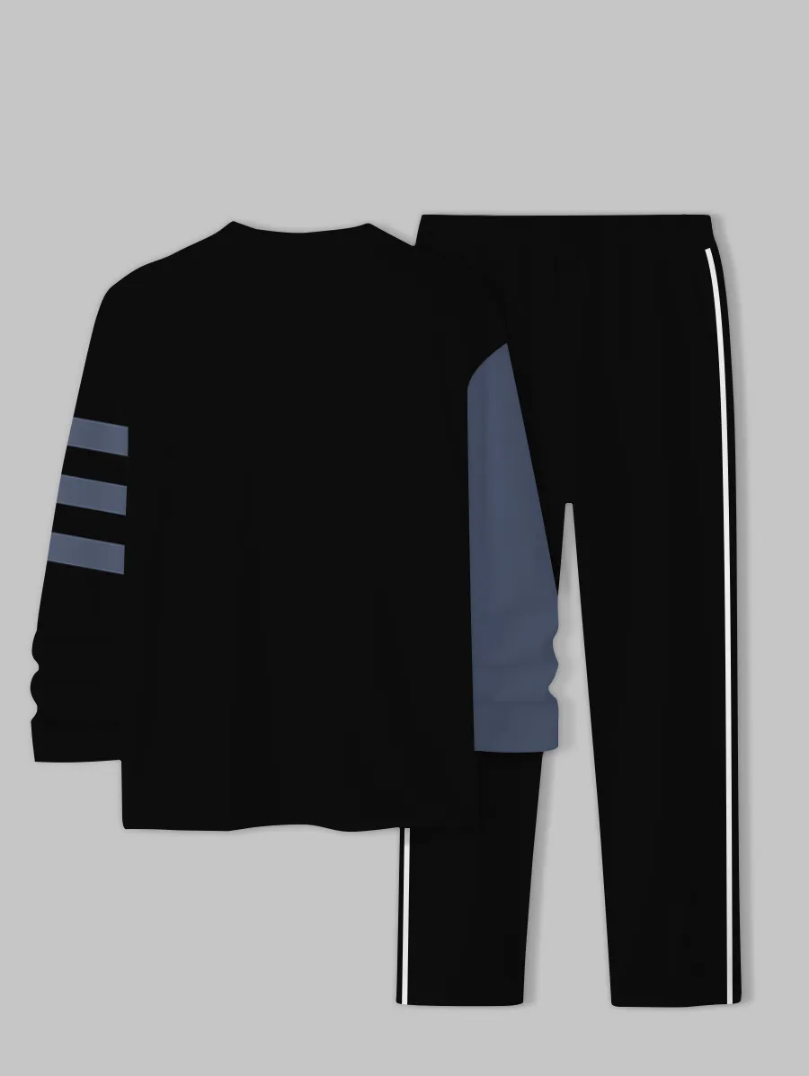 Simple Colorblock Round Neck casual Sports Set 0138 para hombre