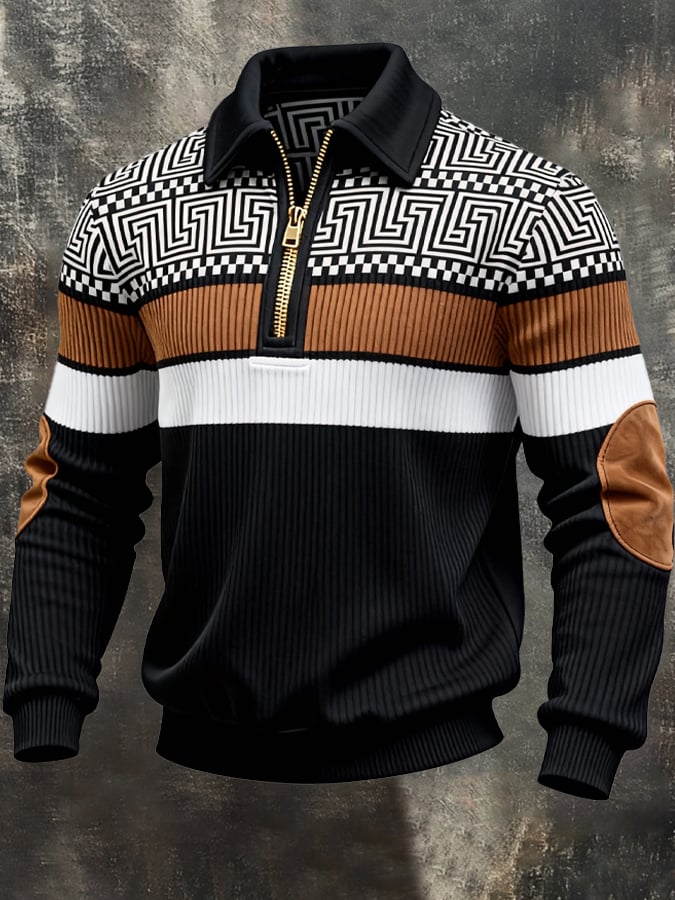 Sudadera retro en bloques de color estampado cierre para hombre