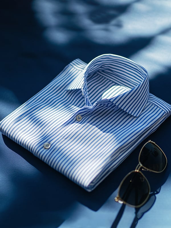 Camisa satén de lujo vintage a rayas de manga corta para hombre