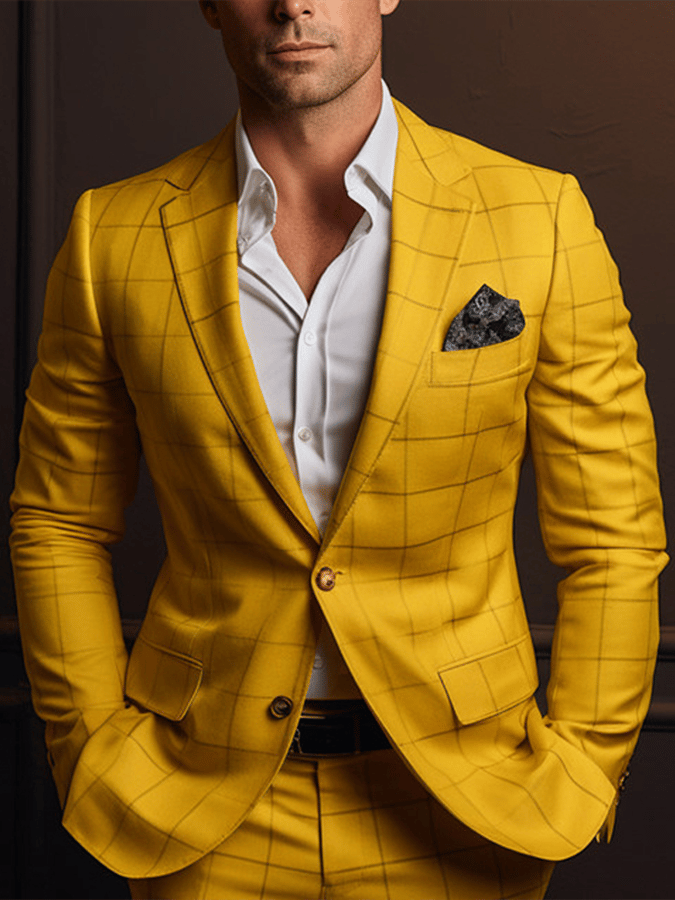 Chaqueta vintage Single-Breasted a cuadros Gentleman's ejecutivo Suit para hombre