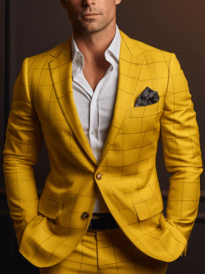 Chaqueta vintage Single-Breasted a cuadros Gentleman's ejecutivo Suit para hombre