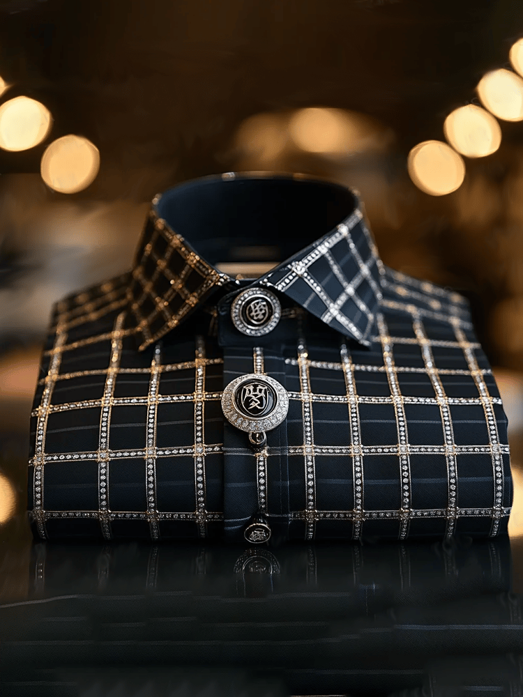 Camisa vintage de lujo de manga larga para hombre