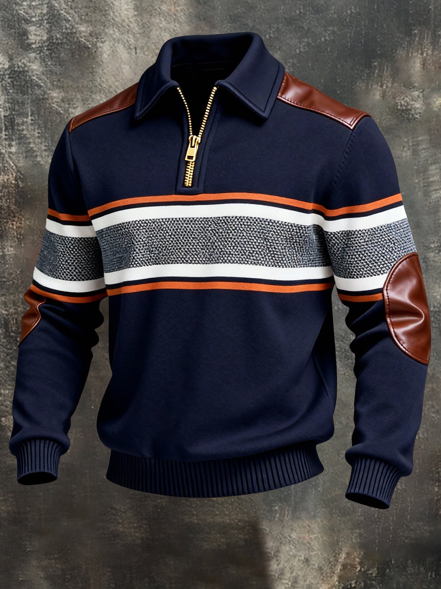 Sudadera vintage Color-Block estampado con cierre con gorrasucha para hombre