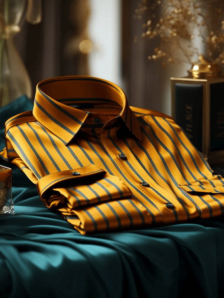 Camisa de lujo Romantic Contrast Color estampado de manga larga para hombre
