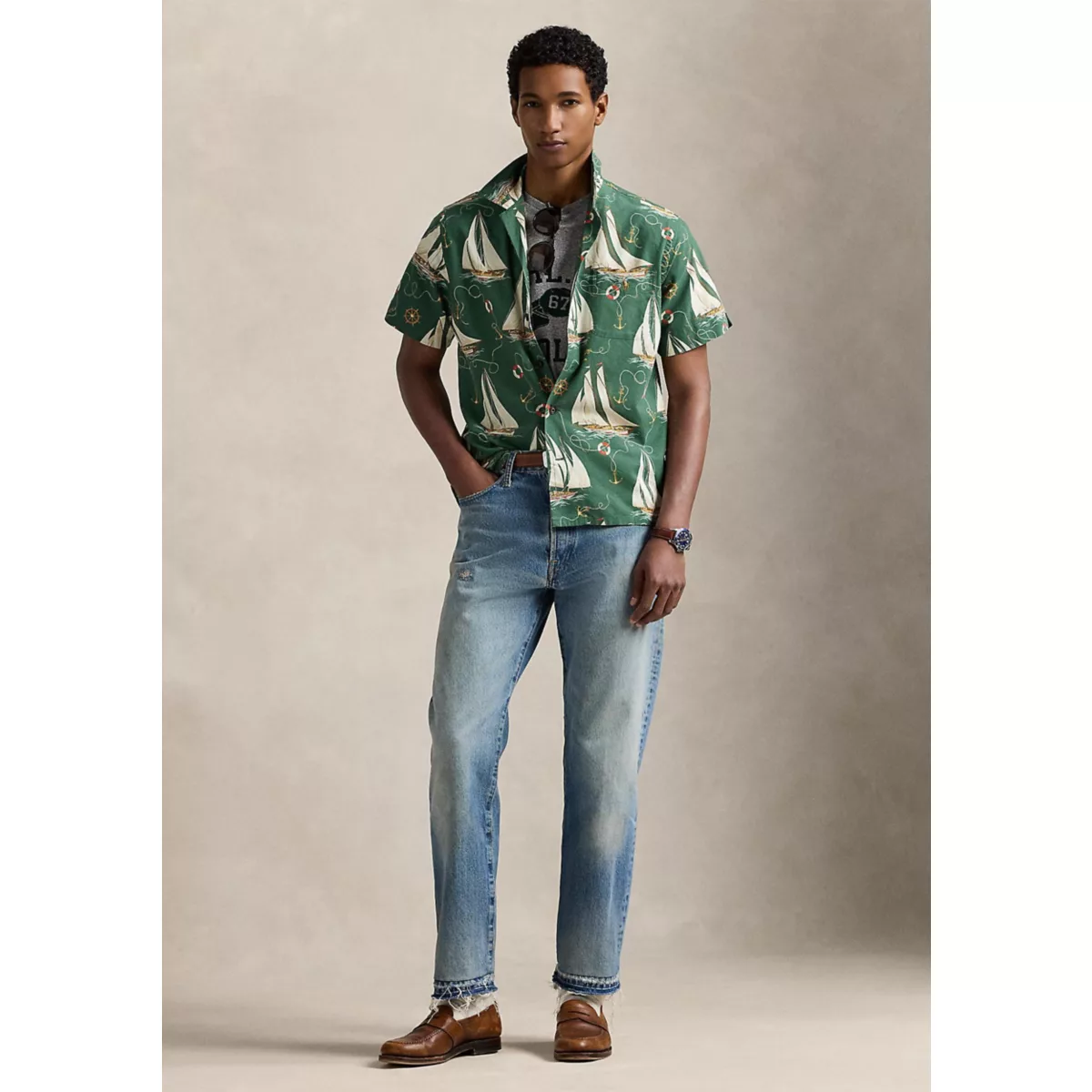 Classic Fit Sailboat Oxford Camp Shirt - 4