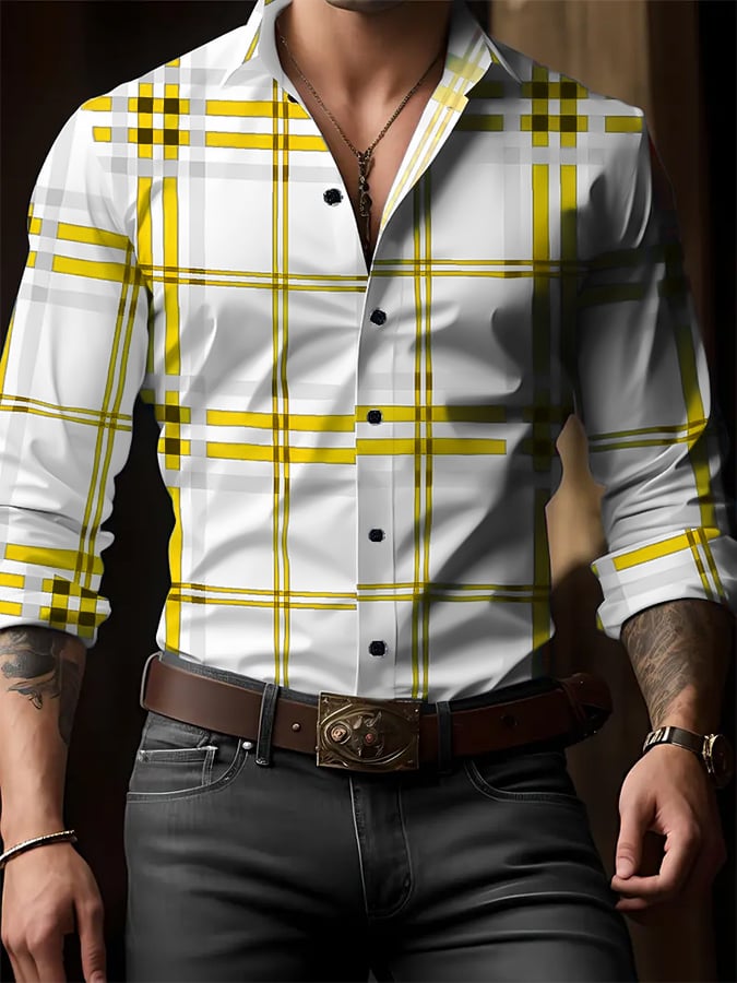 para hombre Plaid ejecutivo casual camisa
