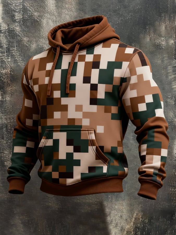 Sudadera retro desgastado en bloques de color estampado casual de manga larga para hombre