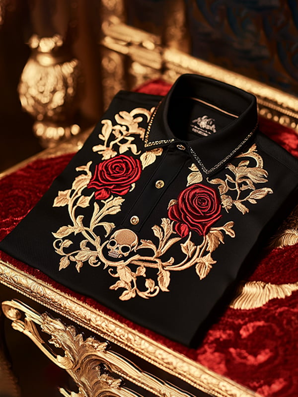 Camisa polo retro Gothic Skull diseño de manga corta para hombre